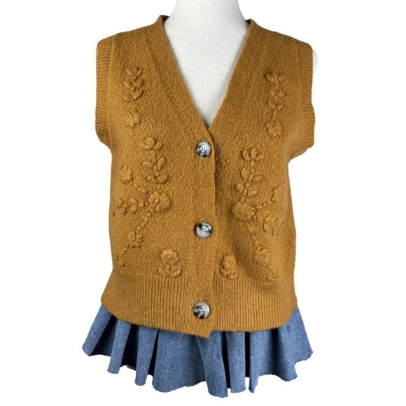 Jessica Simpson Textured Button Front Floral Knit Sweater Vest Size L - Picture 1 of 4